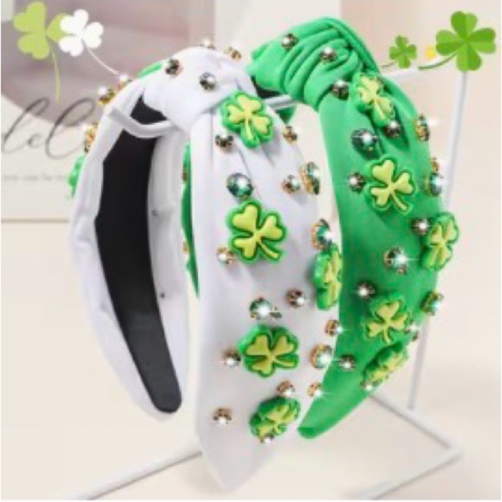 Shamrock headbands set up two white and green New